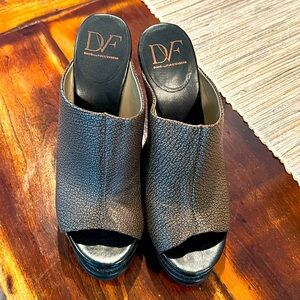 DVF, wedge, platform, sandal, size 6 1/2, brown pattern with black heel